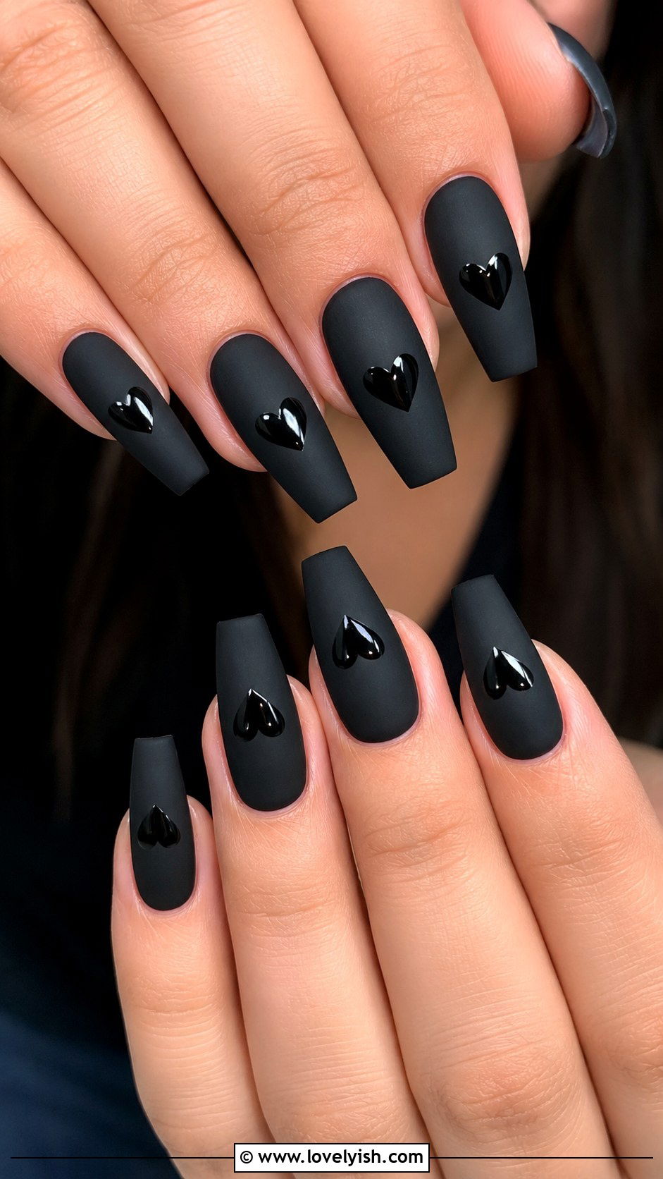 Matte Black Heart Nails - 25 heart nail designs - 25 heart nail designs