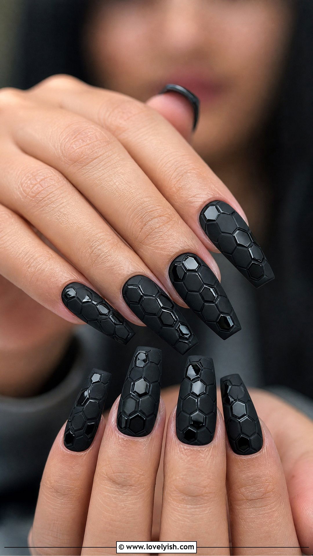Matte Black Hexagon Geometric Nails - 50 geometric nails - 50 geometric nails