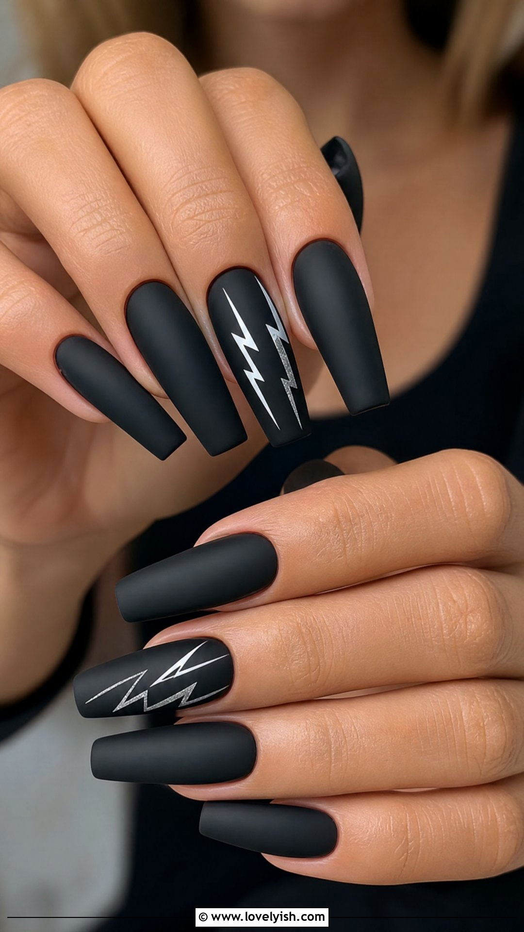 Matte Black Lightning Bolt Nails - 50 matte black nails - 50 matte black nails