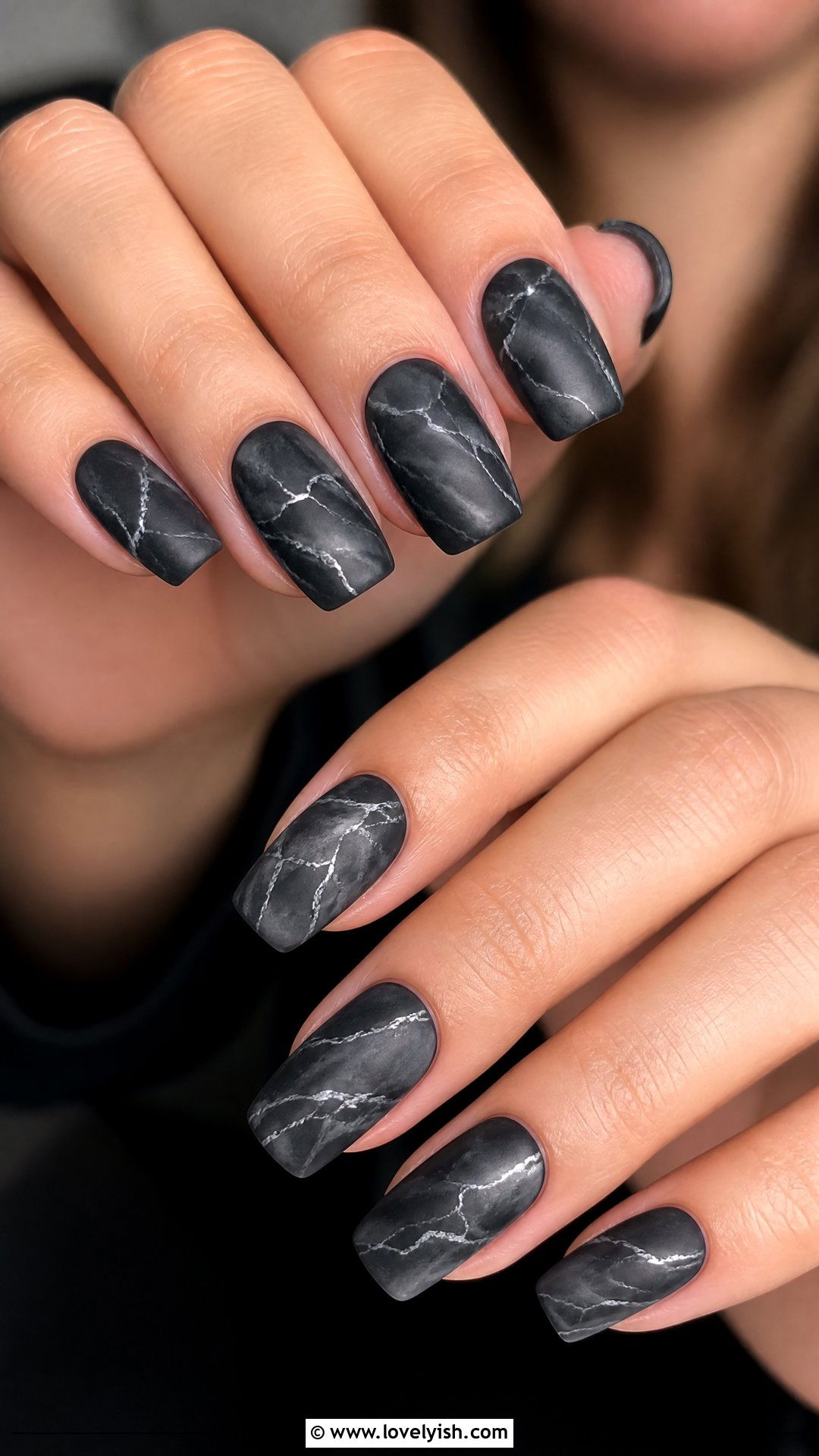 Matte Black Marble Nails - 50 matte black nails - 50 matte black nails