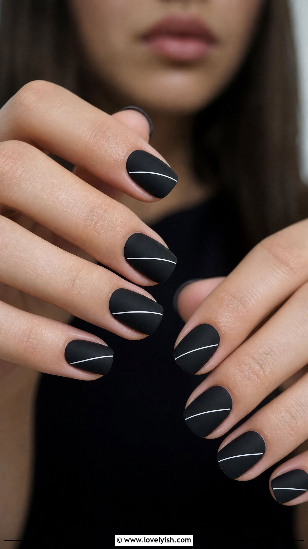 Matte Black Minimalist Line Art Nails - 50 matte black nails - 50 matte black nails