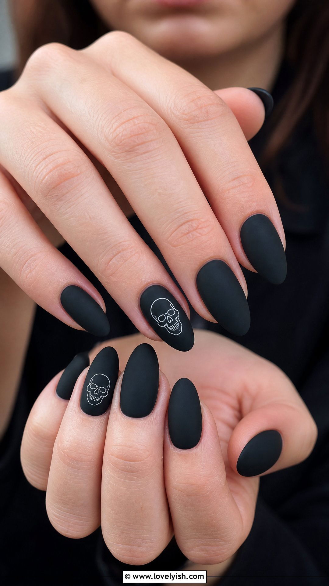 Matte Black Skull Accent Nails - 50 matte black nails - 50 matte black nails