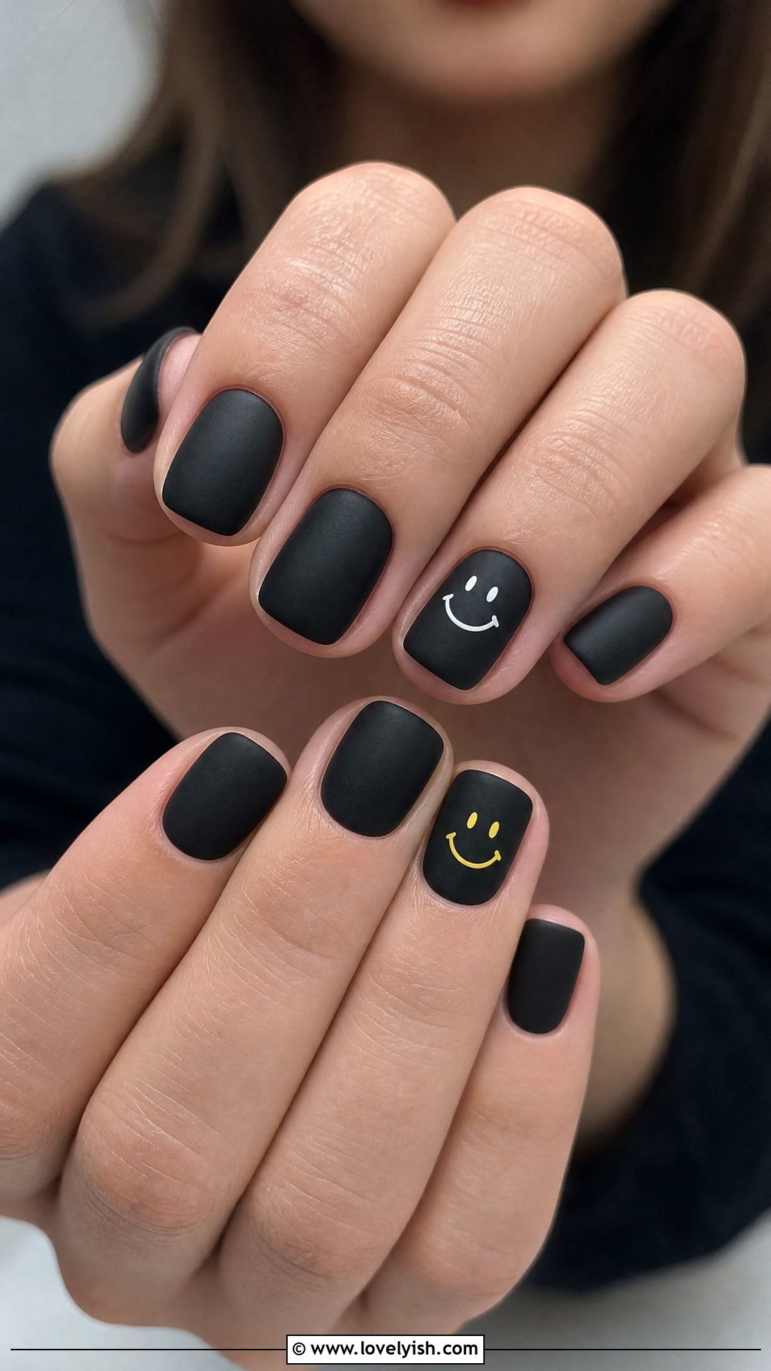 Matte Black Smiley Face Nails - 50 matte black nails - 50 matte black nails