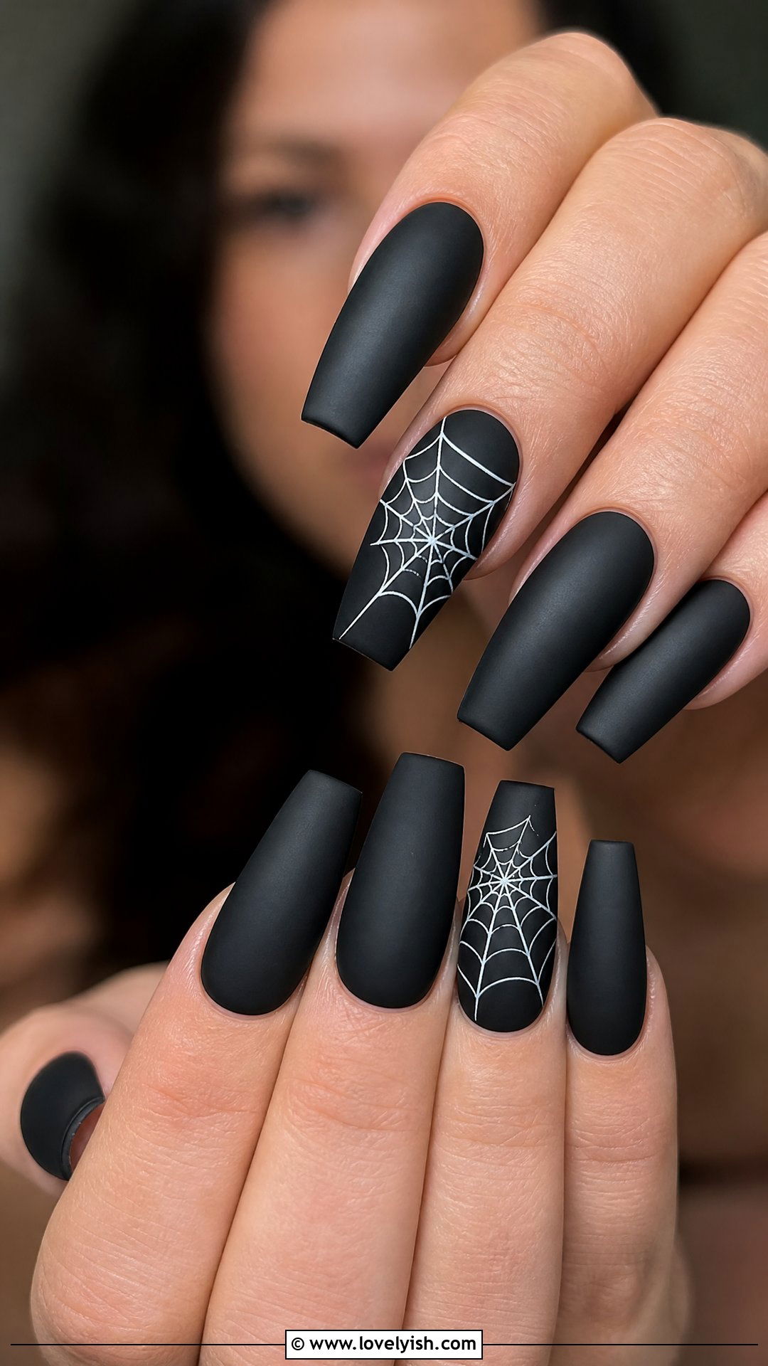Matte Black Spider Web Nails - 50 matte black nails - 50 matte black nails