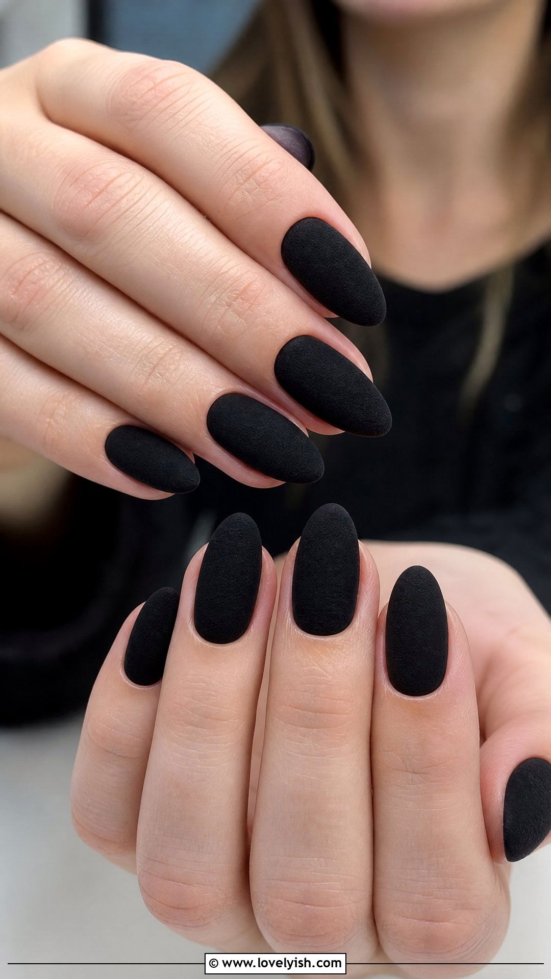 Matte Black Velvet Powder Nails - 50 matte black nails - 50 matte black nails
