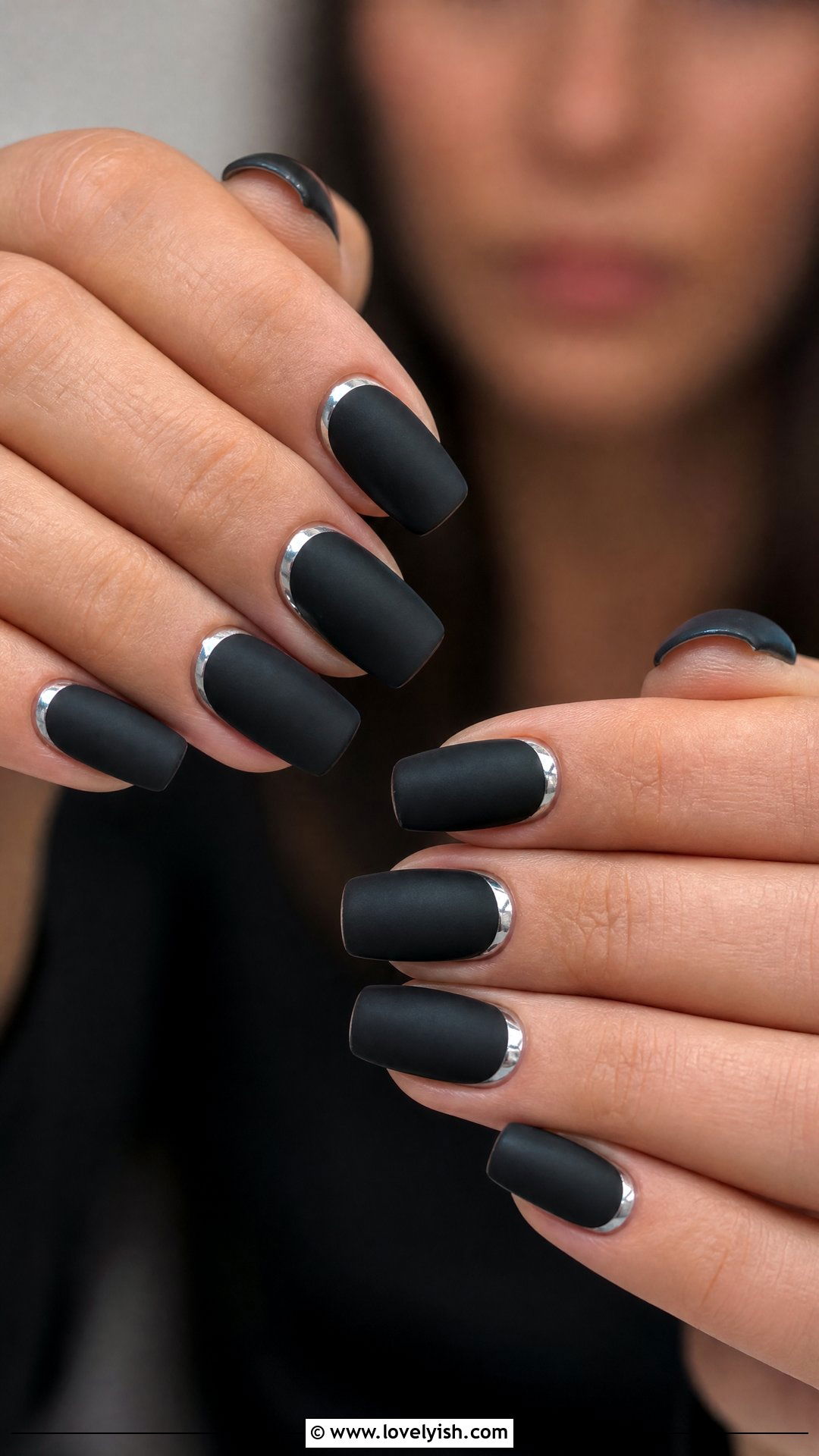 Matte Black With Cuticle Chrome Detail - 50 matte black nails - 50 matte black nails