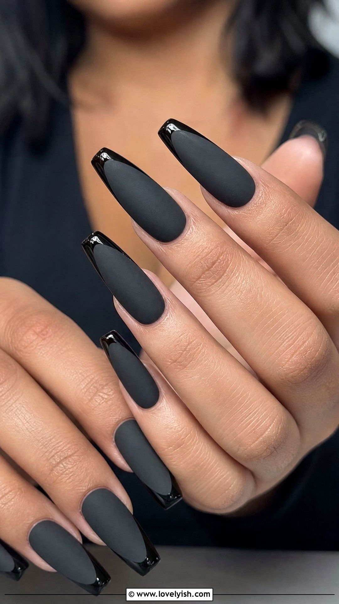 Matte Black With Glossy Tips - 50 edgy nails - 50 edgy nails
