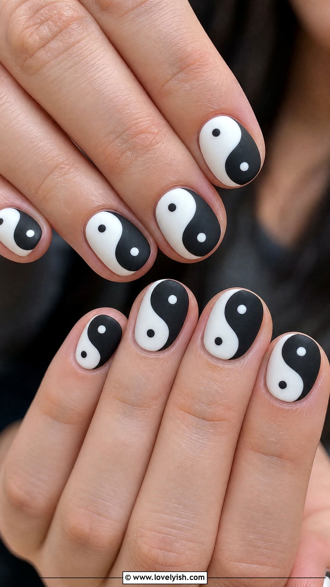 Matte Black and White Yin Yang Nails - 50 matte black nails - 50 matte black nails