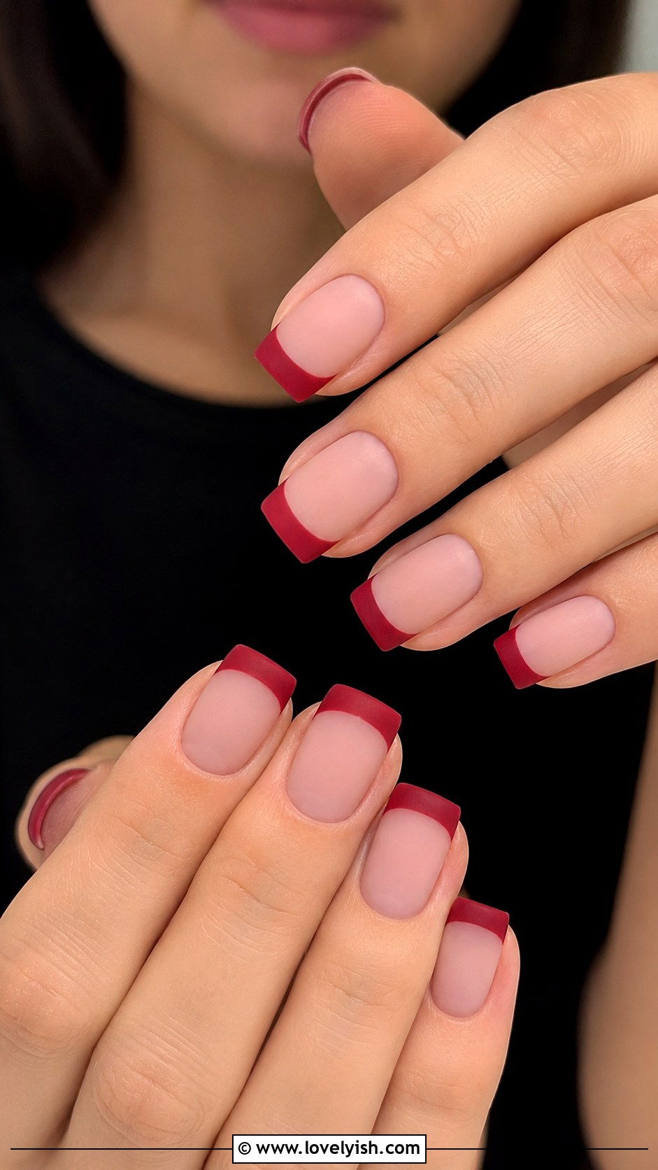 Matte Cherry Red French Tips - 25 matte nail designs - 25 matte nail designs