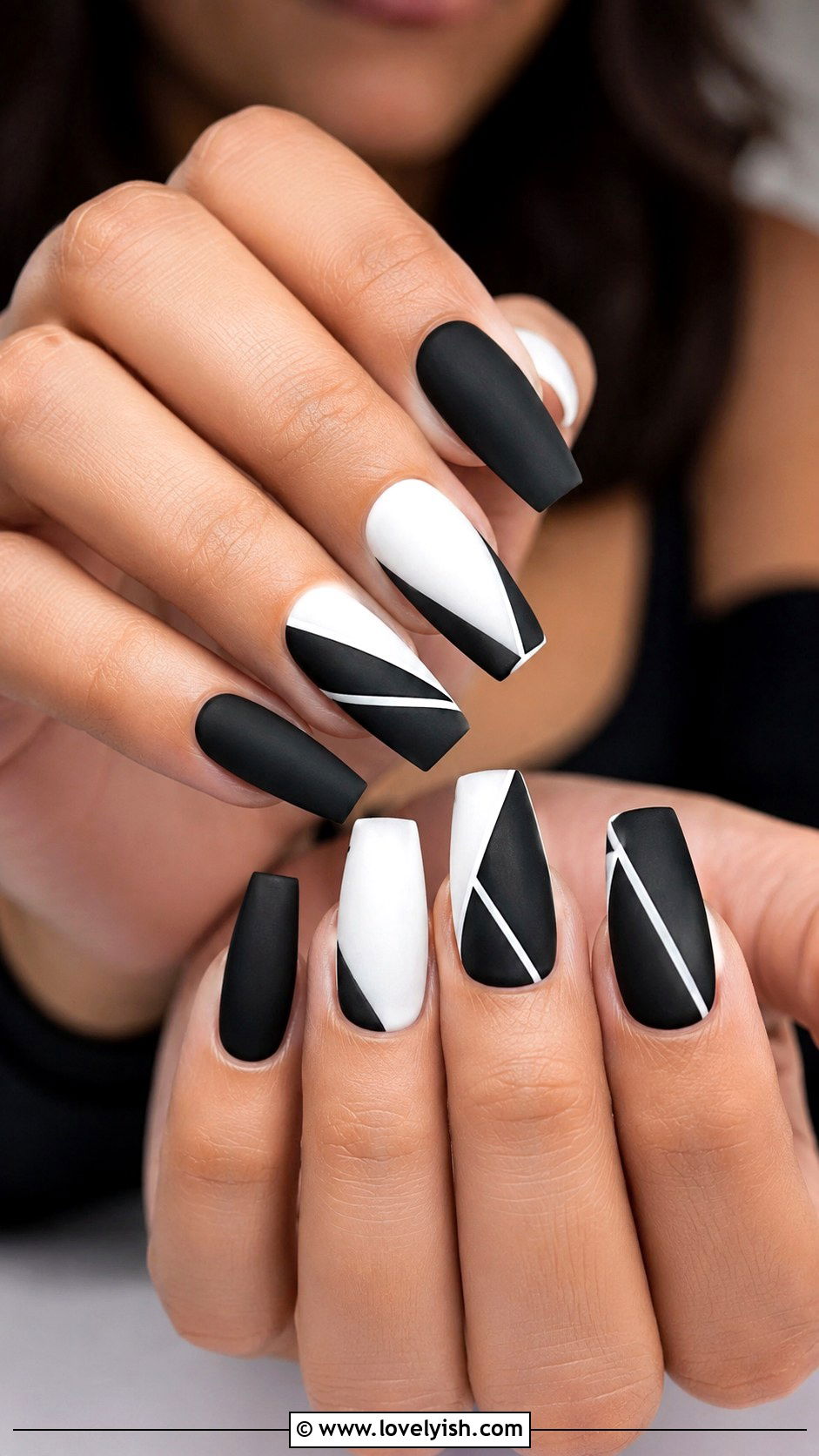 Matte Geometric Black and White Nails - 25 matte nail designs - 25 matte nail designs
