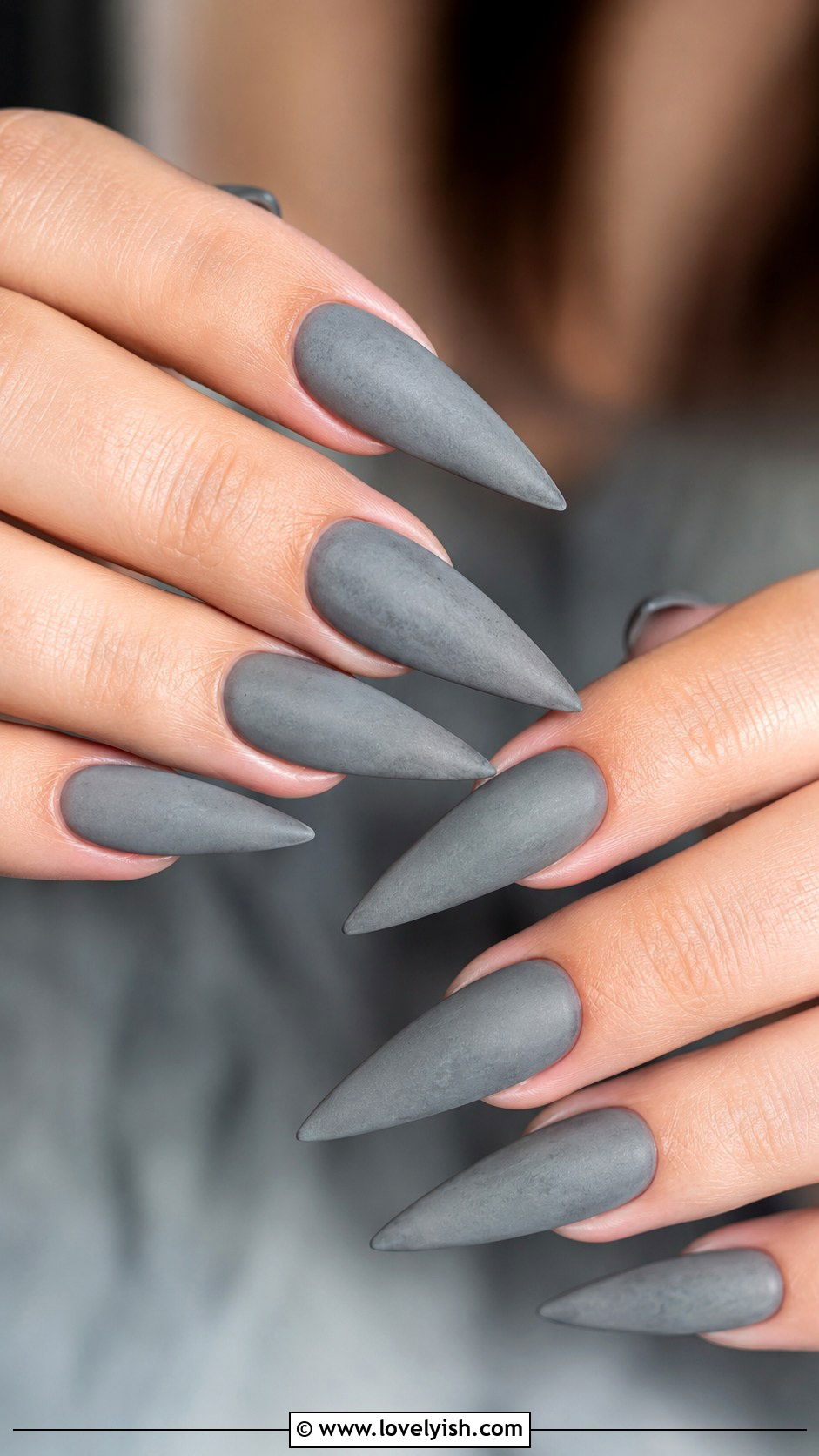 Matte Gray Stiletto Nails - 25 matte nail designs - 25 matte nail designs
