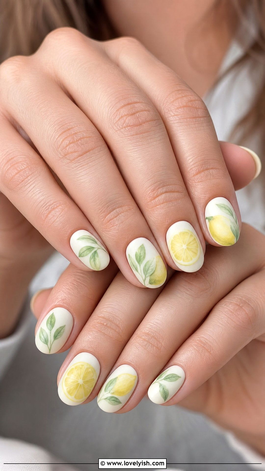 Matte Lemon Print Nails - 50 lemon nail design ideas - 50 lemon nail design ideas