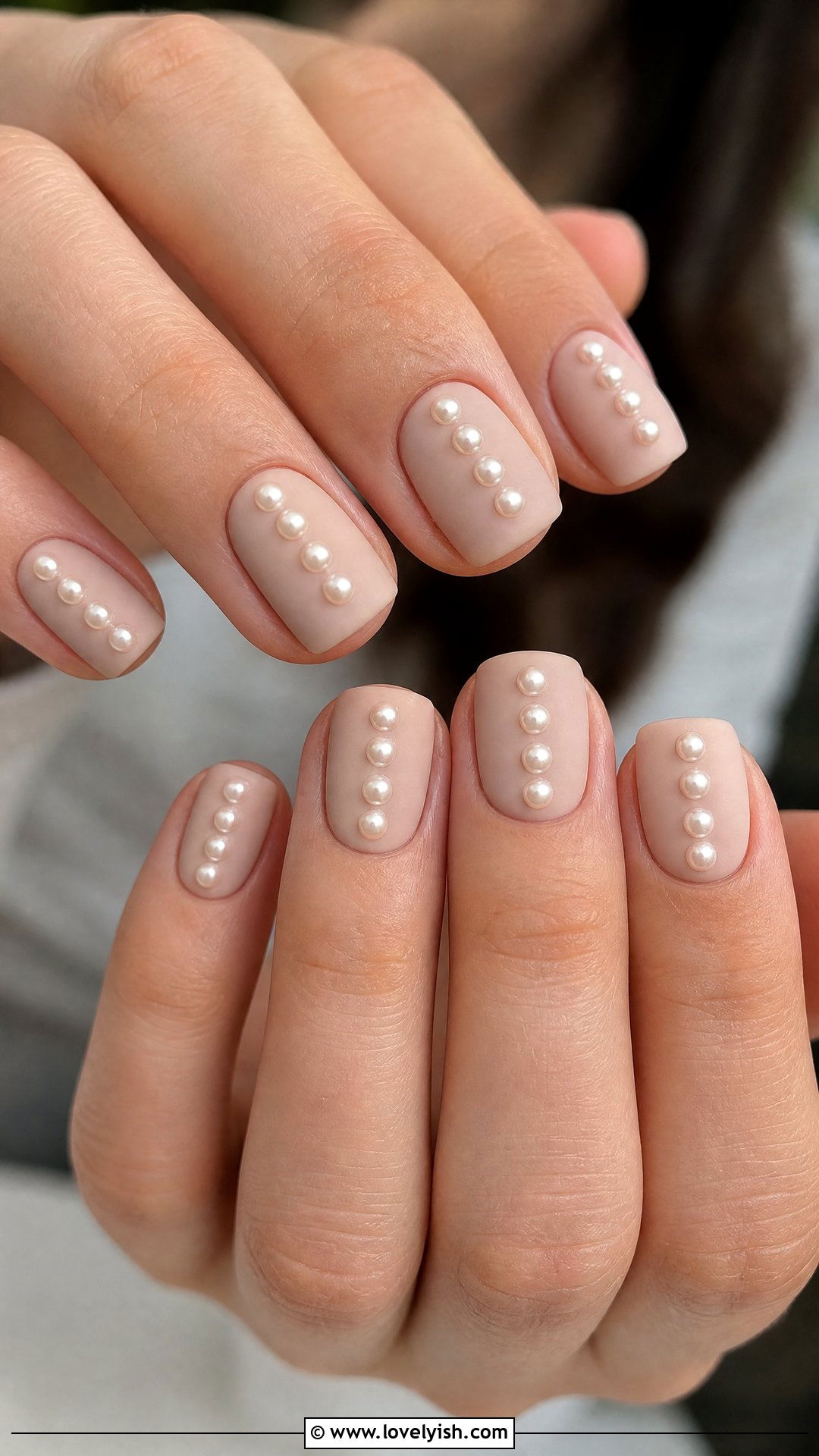 Matte Nude Nails With Pearl Row - 50 pearl nails - 50 pearl nails