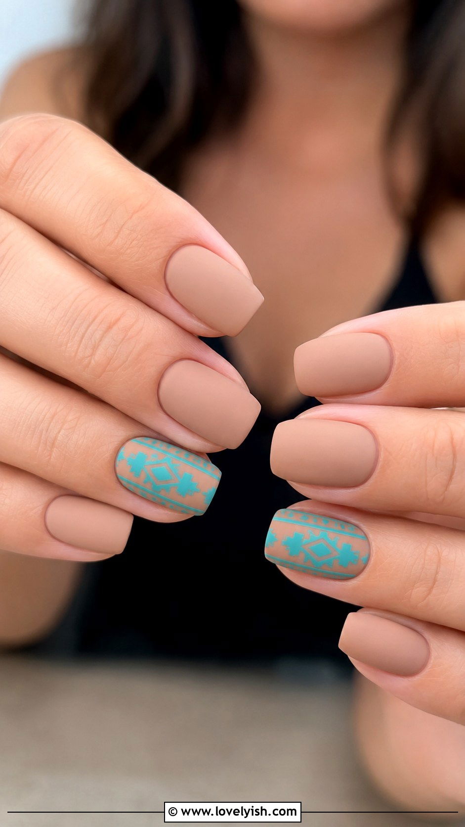 Matte Nude with Turquoise Western Accents - 50 western nail designs - 50 western nail designs