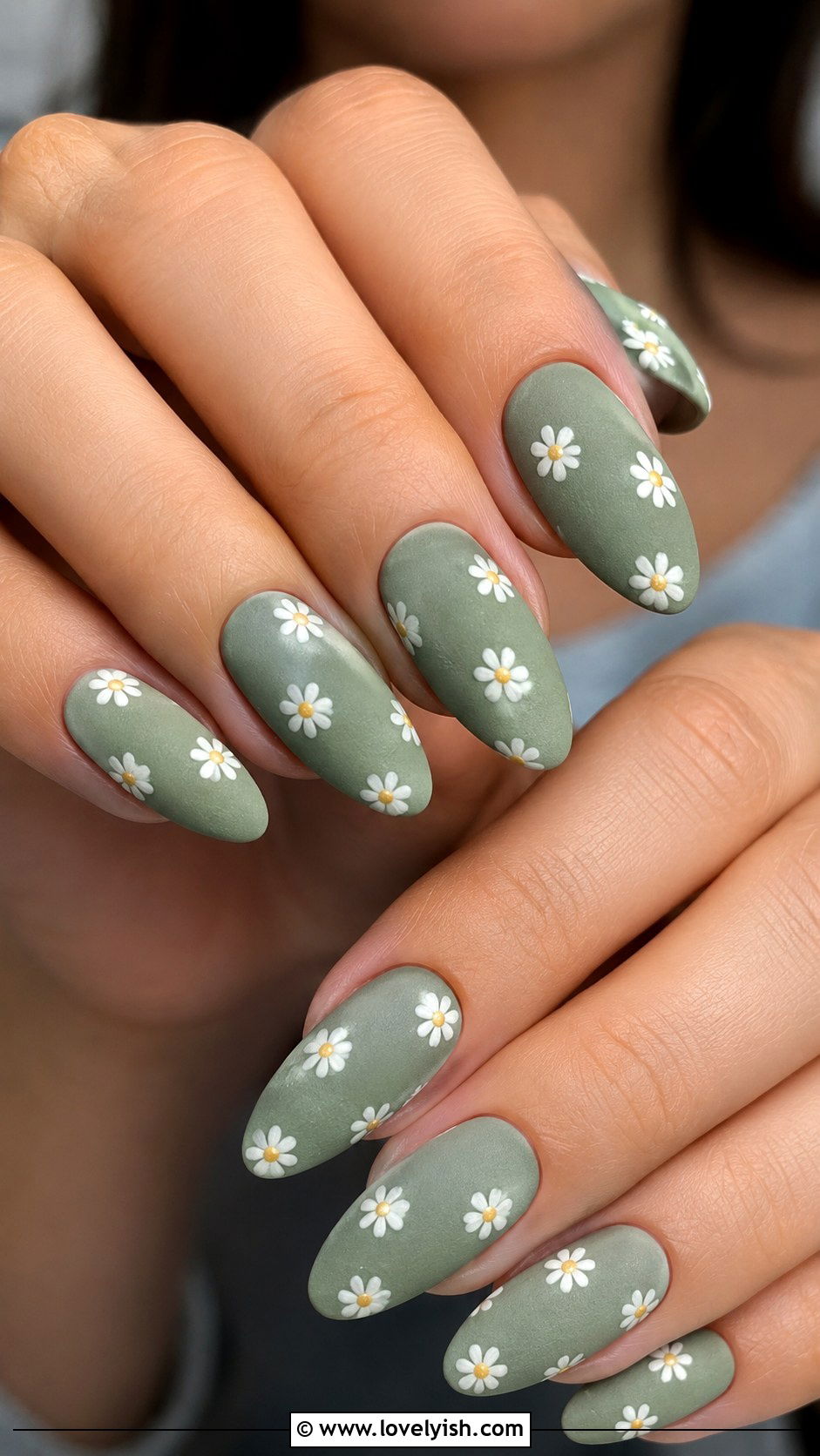 Matte Sage Green Floral Nails - 25 flower nails design ideas - 25 flower nails design ideas