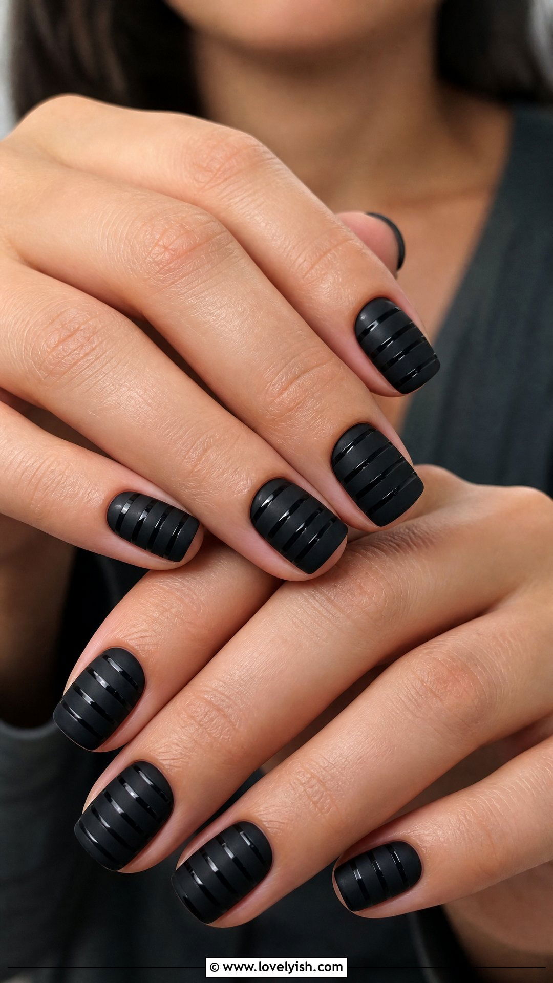 Matte and Glossy Black Stripe Nails - 50 matte black nails - 50 matte black nails