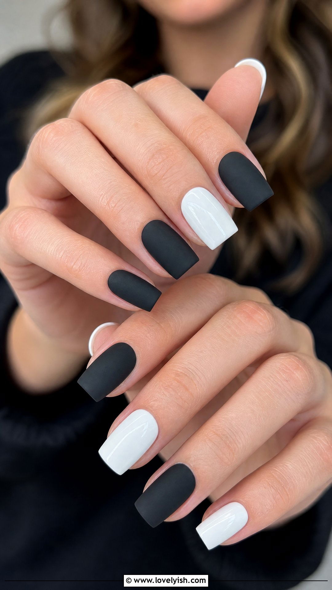 Matte and Glossy Black White Nails - 50 black and white nail designs - 50 black and white nail designs