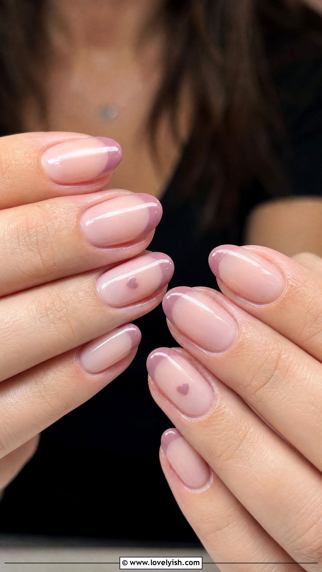 Mauve French Tip With Heart Nails - 50 elegant nails - 50 elegant nails