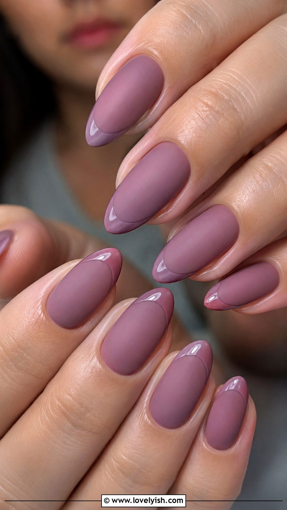 Mauve Matte With Glossy Tip Nails - 46 easy nail designs - 46 easy nail designs
