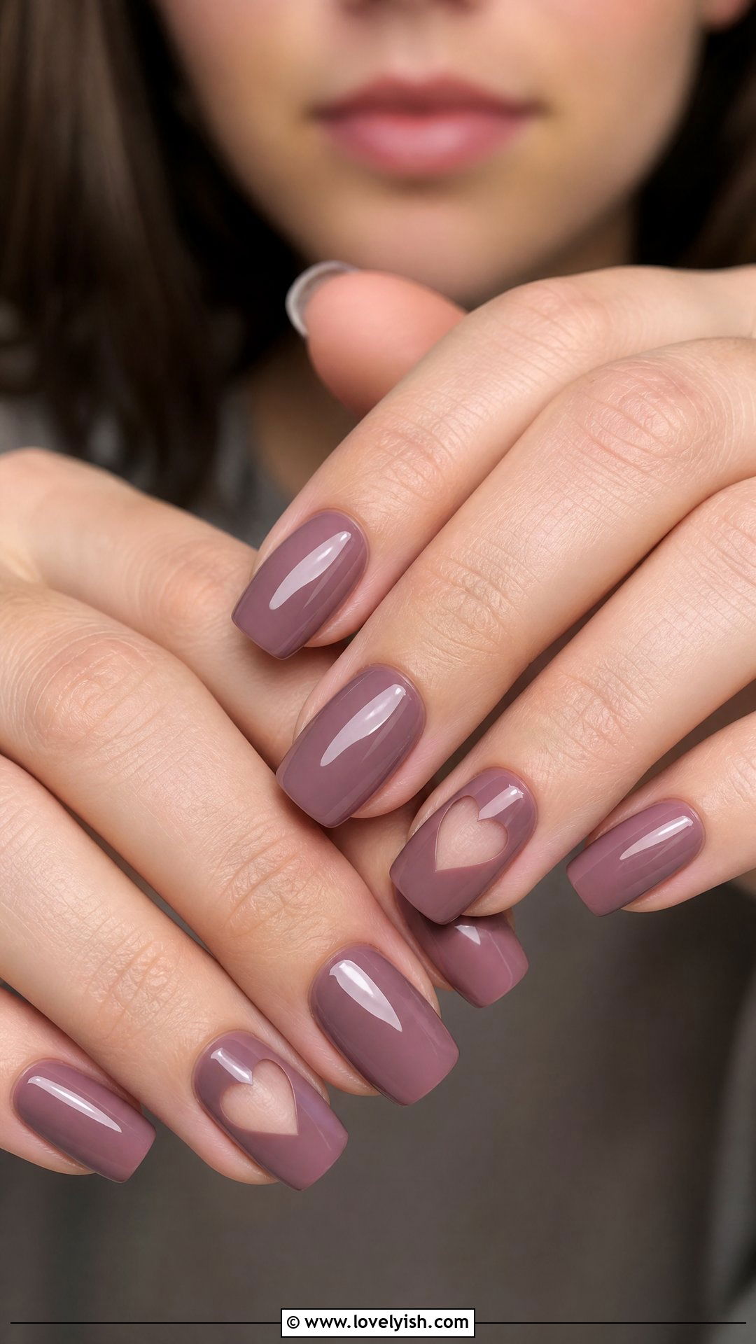 Mauve Nails with Heart Cutouts - 50 mothers day nail designs - 50 mothers day nail designs