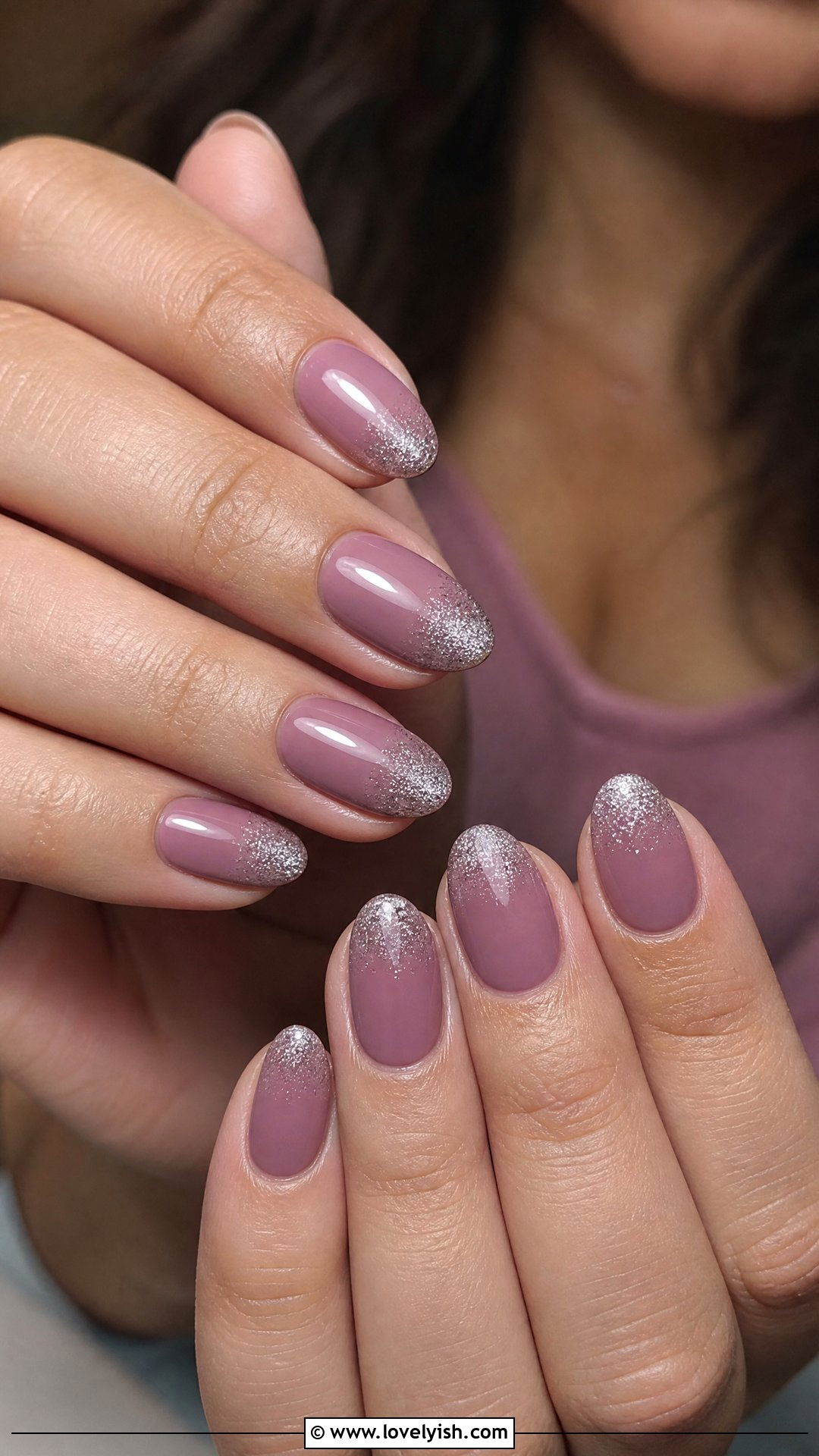 Mauve Pink with Silver Glitter Tip Nails - 29 nails for older women - 29 nails for older women