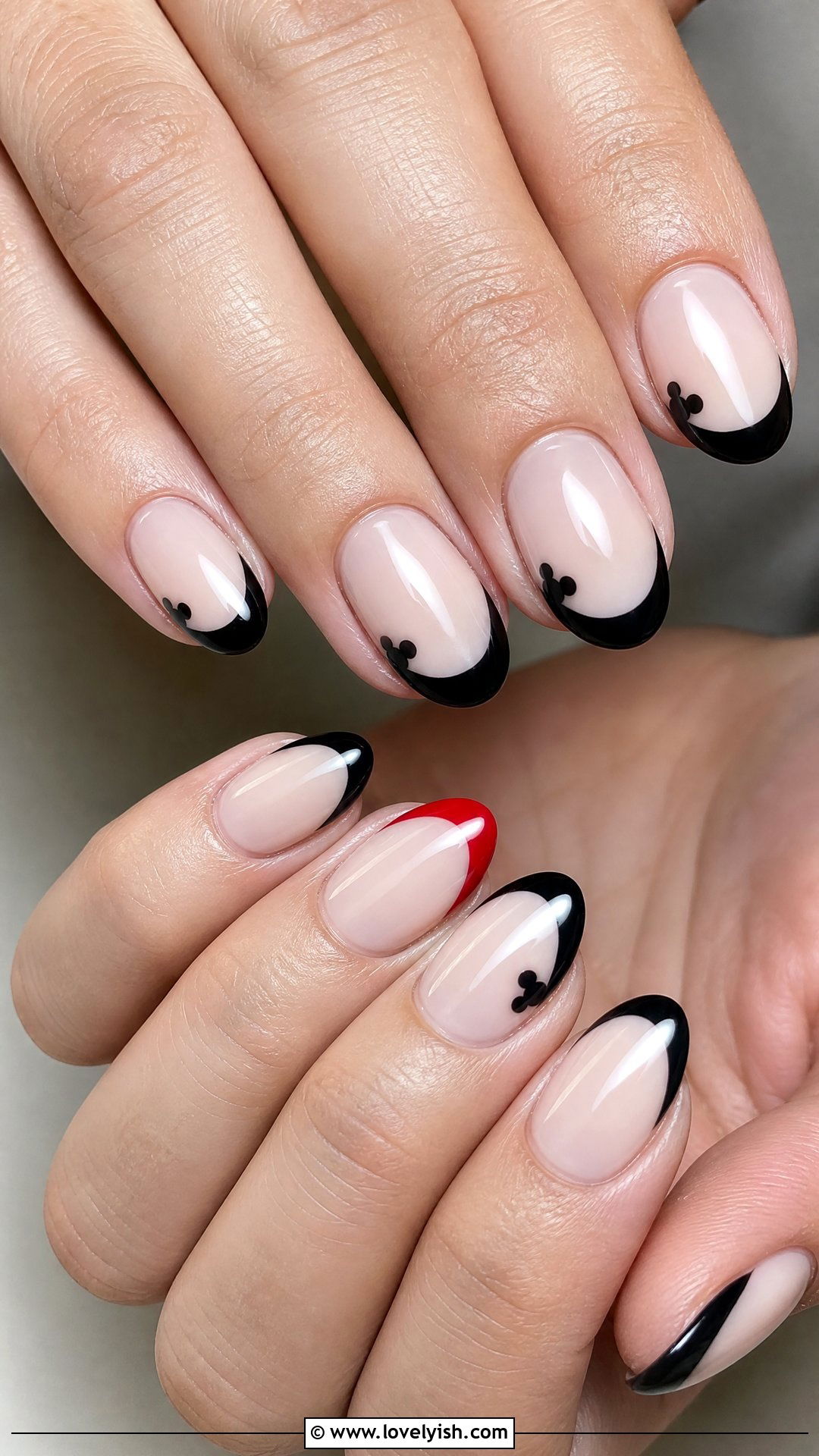 Mickey Ears Black and Red French Tip Nails - 50 disney nail designs - 50 disney nail designs