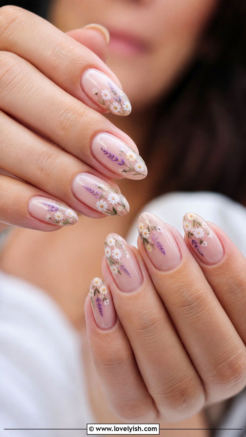 Micro Floral Gel Nails on Nude Base - 25 gel nail art ideas - 25 gel nail art ideas