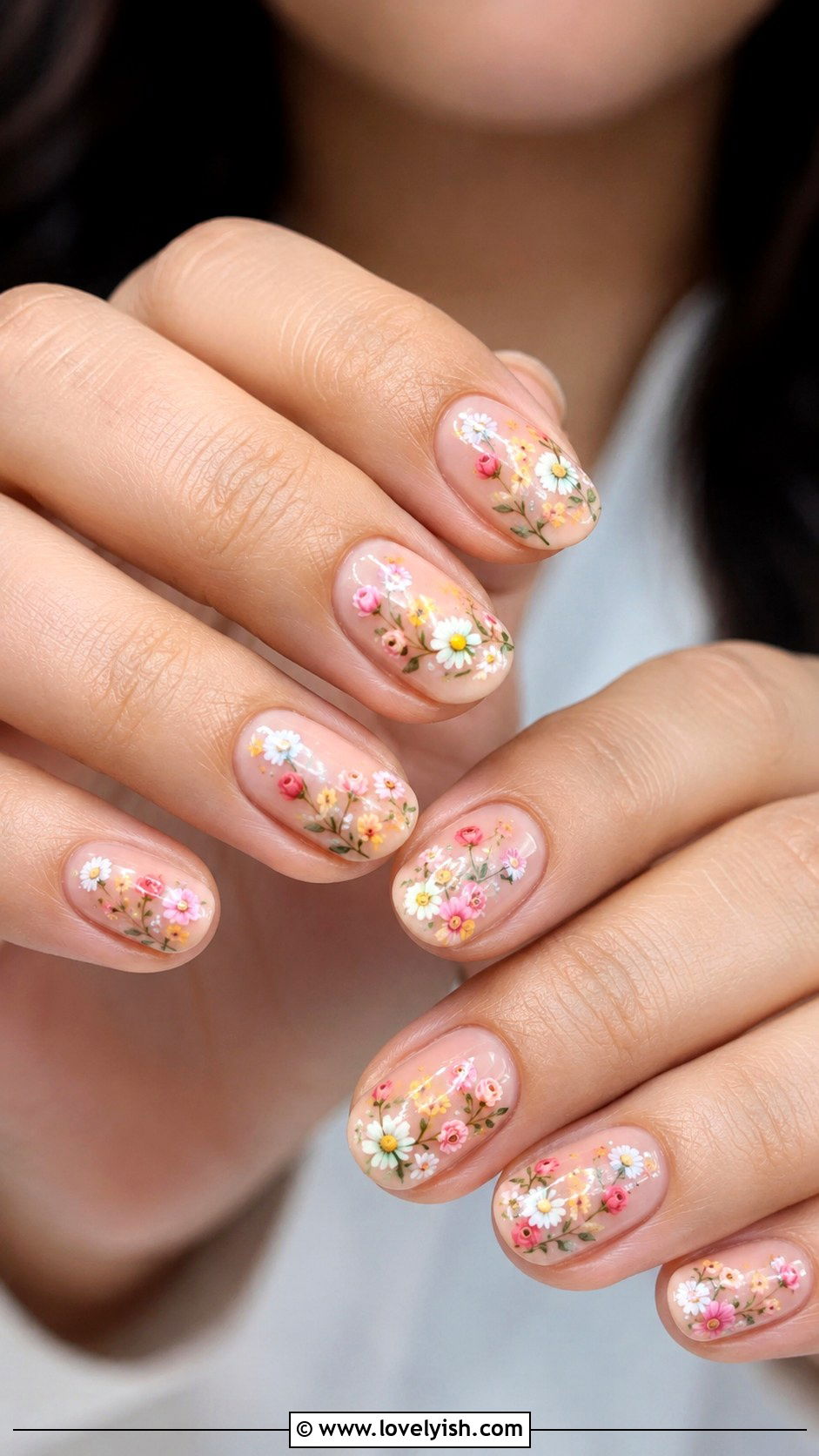 Micro Floral Nails on Pastel Base - 50 unique nail designs - 50 unique nail designs