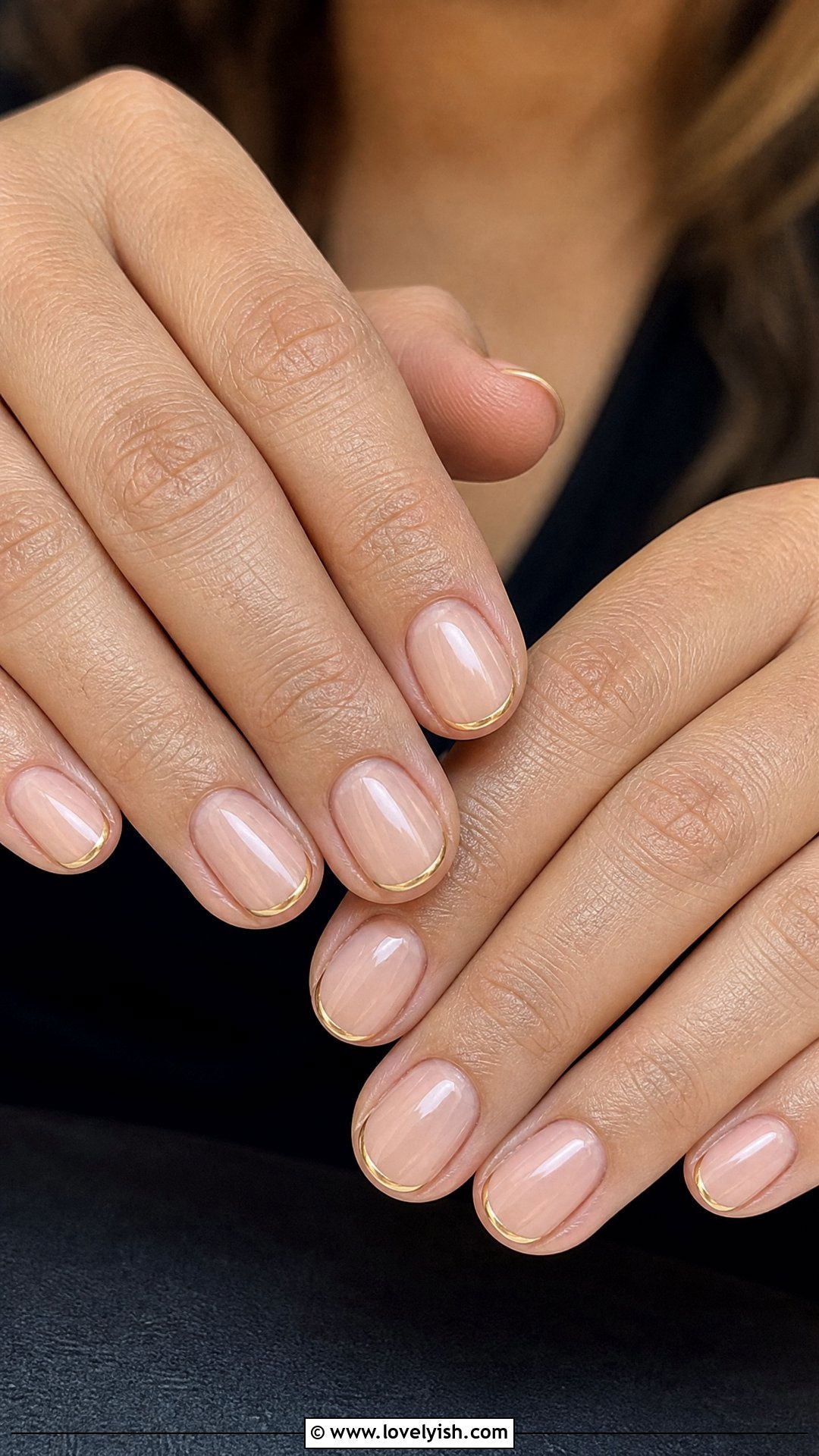Micro French Tip with Gold Line Nails - 29 nails for older women - 29 nails for older women