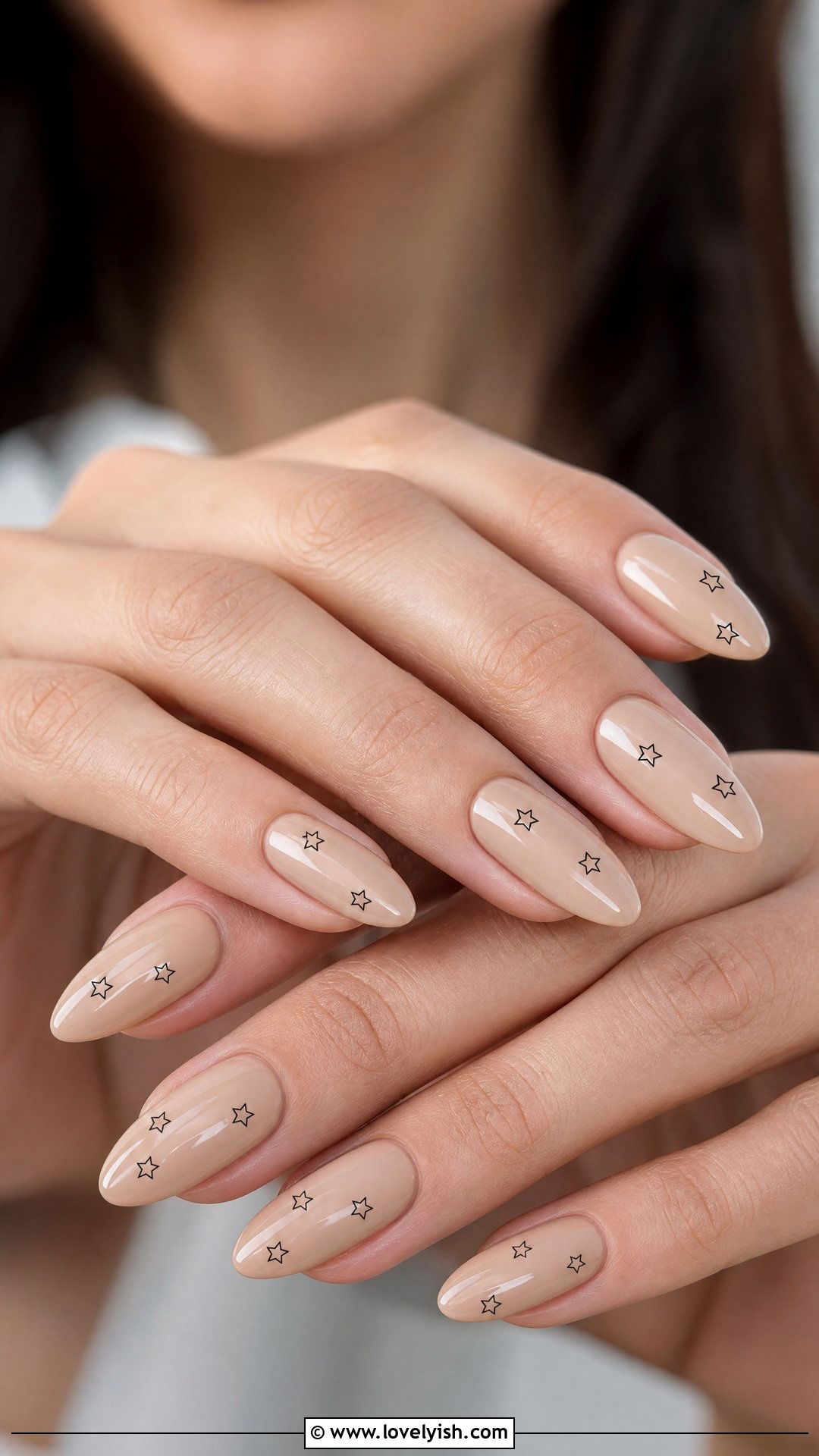Micro Star Nail Art on Beige Base - 42 minimalist nail art - 42 minimalist nail art
