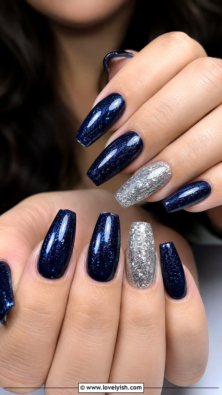 Midnight Blue Glitter Birthday Nails - 50 birthday nails - 50 birthday nails