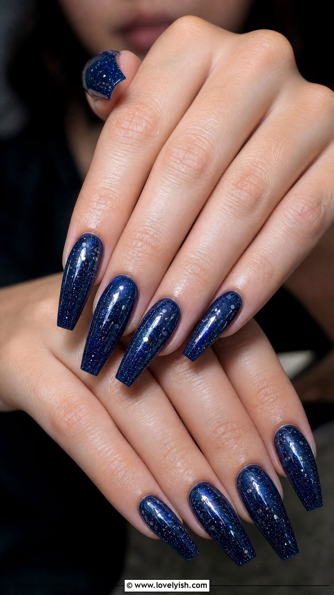 Midnight Blue Glitter Nails - 50 dark nail designs - 50 dark nail designs