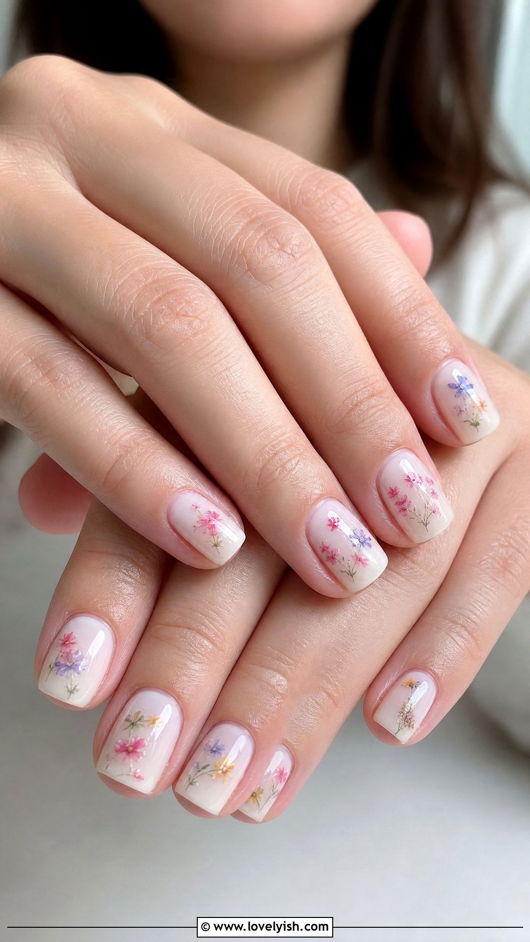 Milk Bath Floral Short Square Nails - 50 short square nails - 50 short square nails