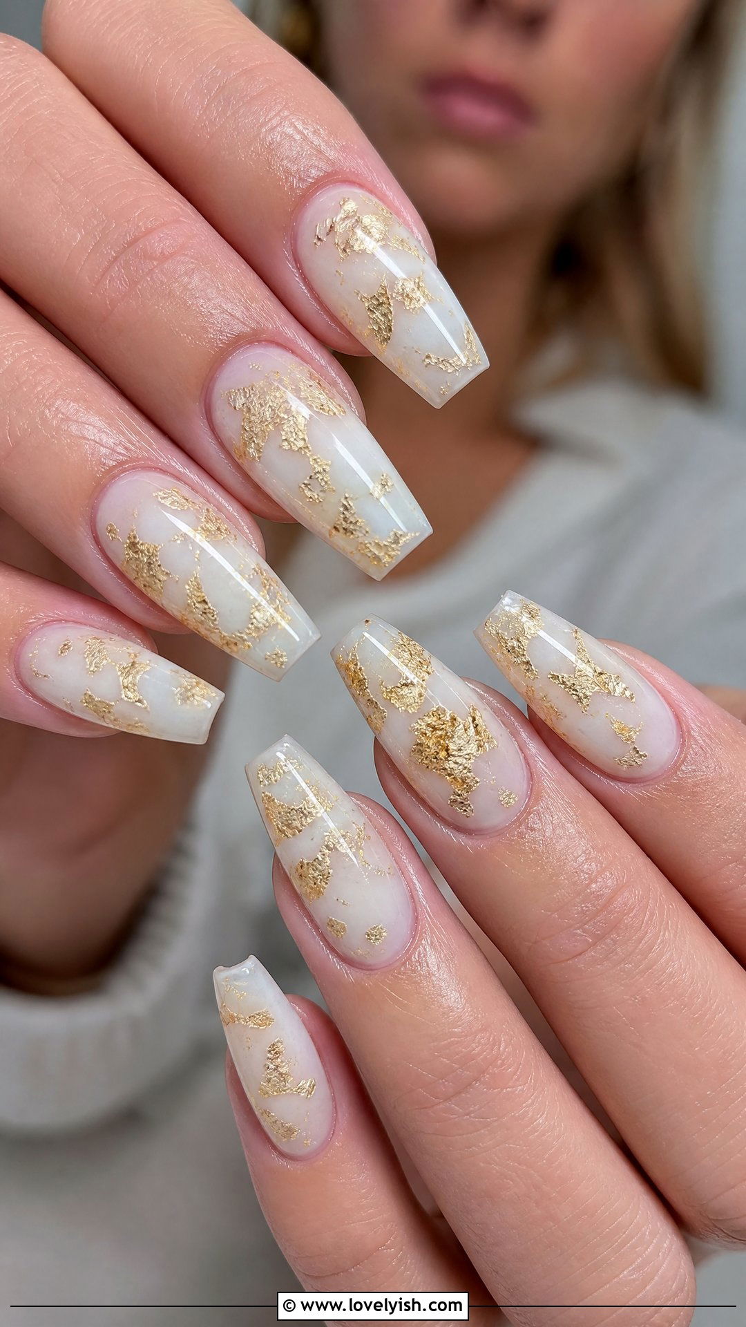 Milk Bath Nails with Gold Leaf Flakes - 50 milk bath nails - 50 milk bath nails