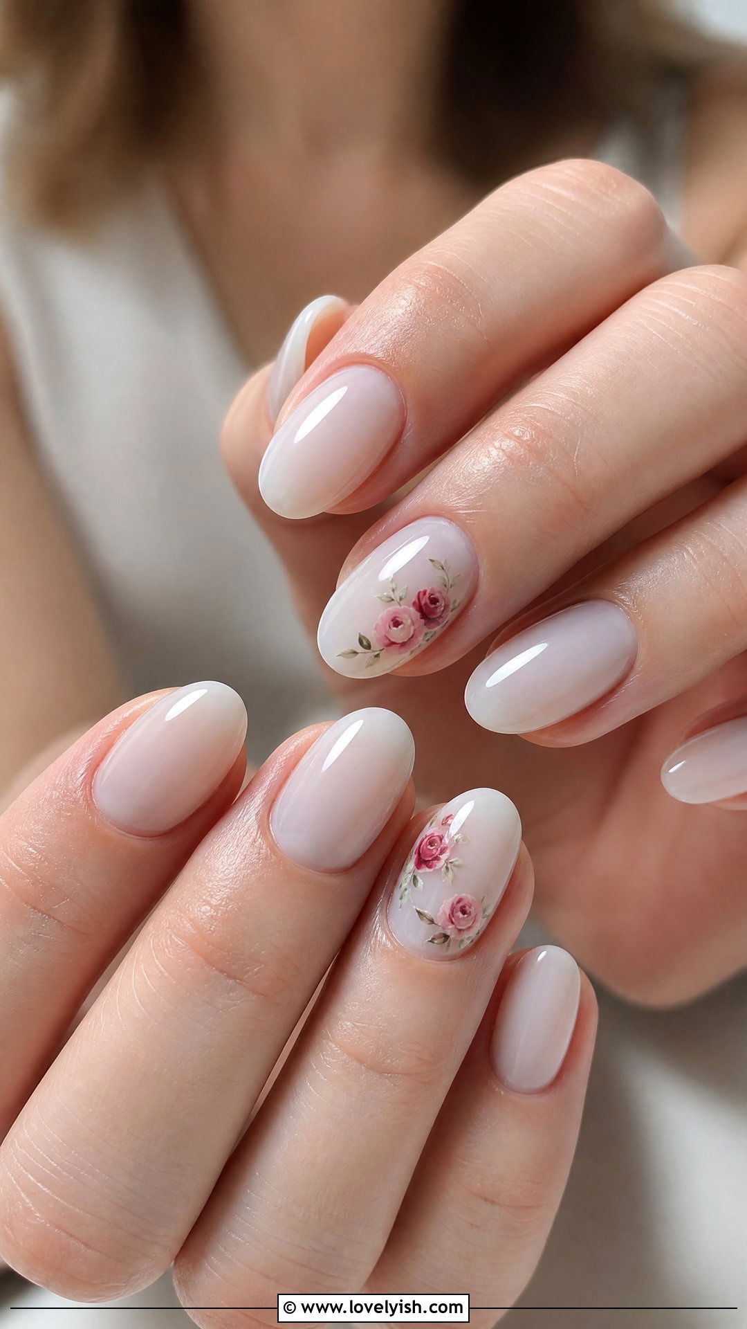 Milk Bath Nails with Hand Painted Roses - 50 milk bath nails - 50 milk bath nails
