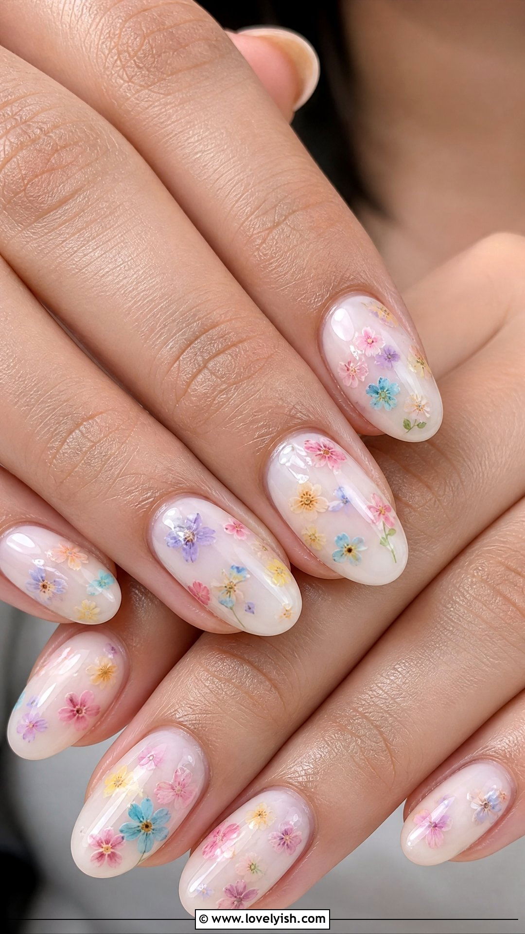 Milk Bath Nails with Pastel Rainbow Flowers - 50 milk bath nails - 50 milk bath nails