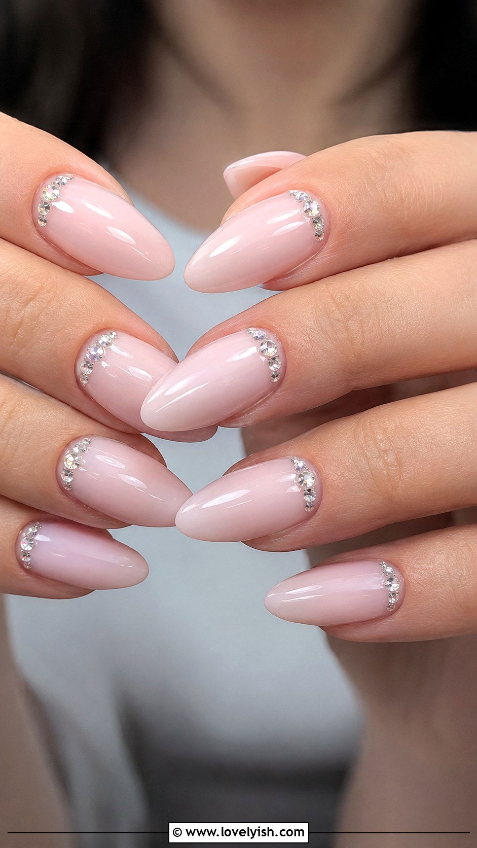 Milky Pink Nails With Crystal Accents - 38 wedding nail designs - 38 wedding nail designs