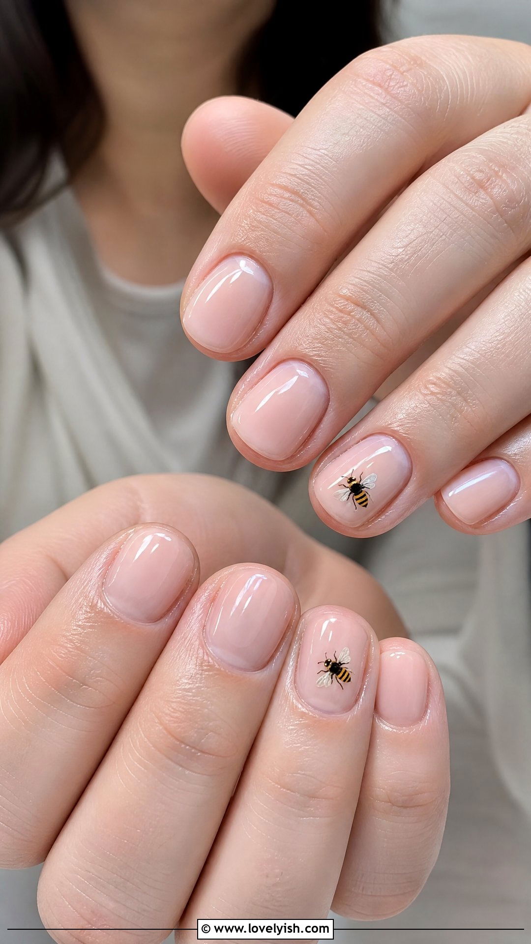 Milky Pink Nails With Tiny Bees - 50 dainty nails - 50 dainty nails