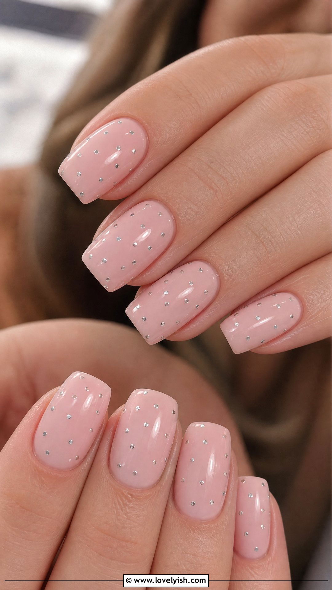 Milky Pink Nails with Silver Micro Dots - 33 minimalist nail designs - 33 minimalist nail designs