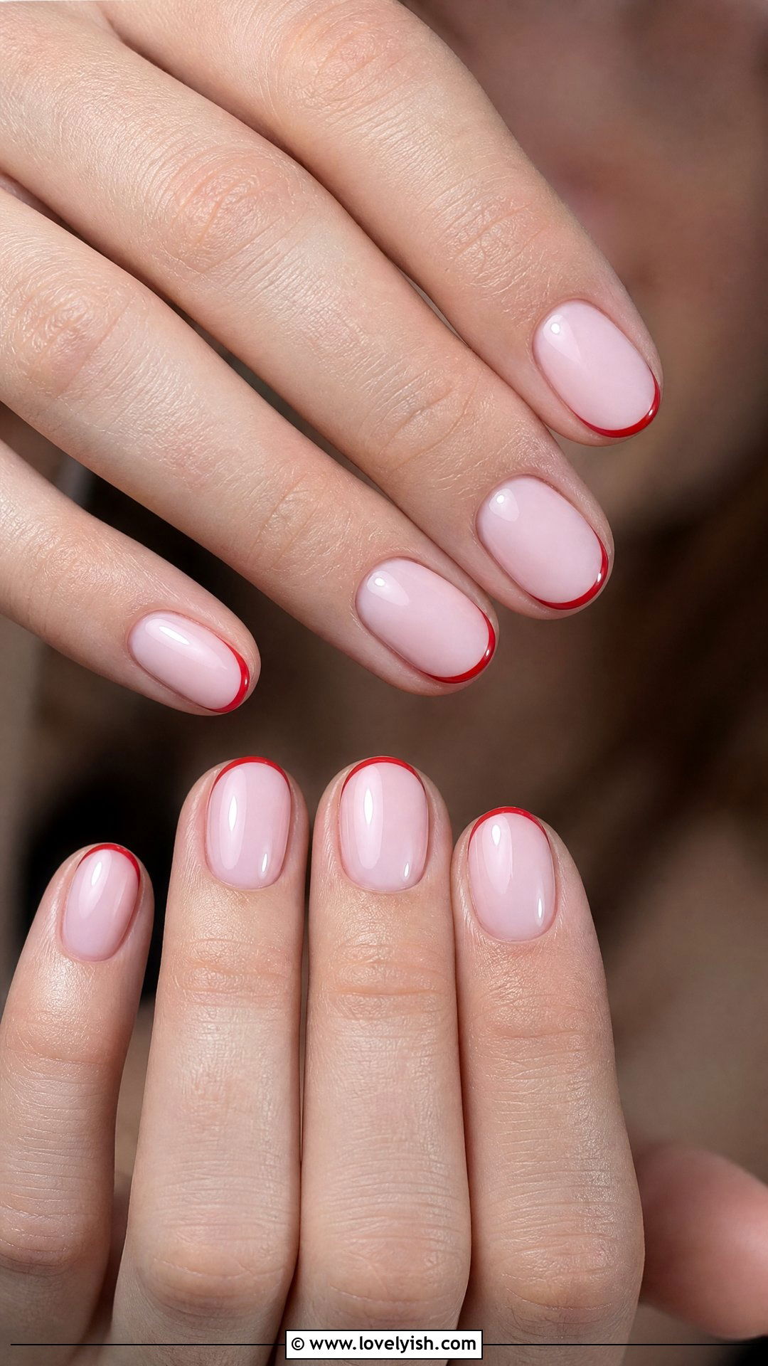 Milky Pink with Red Tip Outline - 50 red and pink nail designs - 50 red and pink nail designs