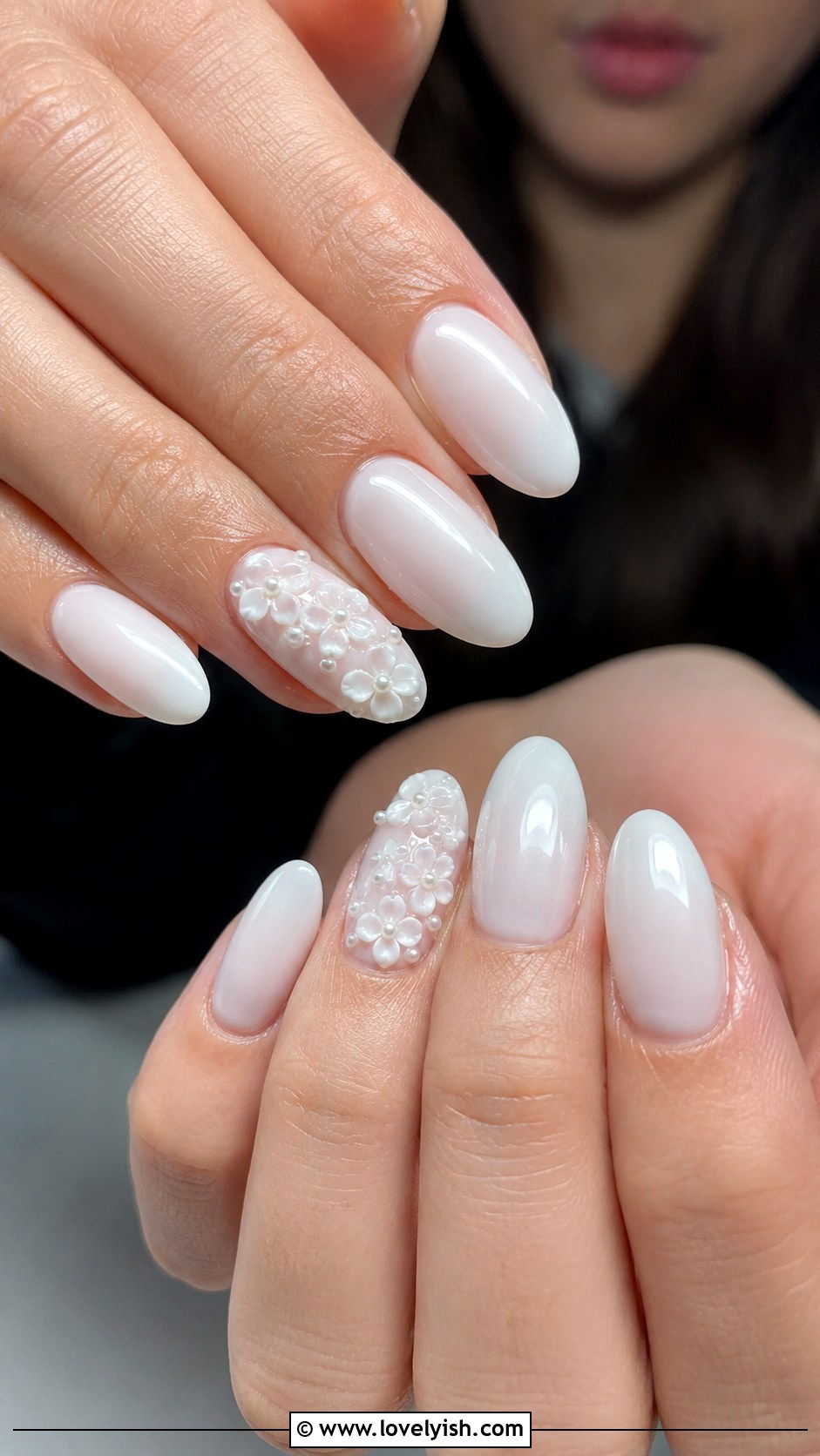 Milky White 3D Flower Nails - 33 spring nail design ideas - 33 spring nail design ideas