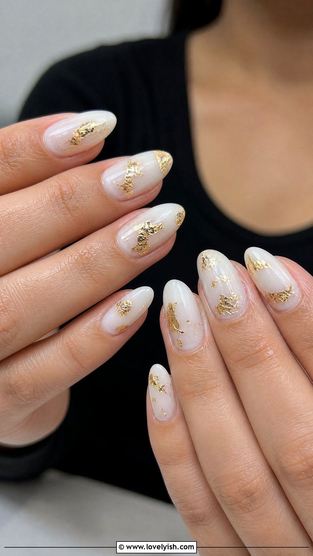 Milky White Birthday Nails with Gold Foil - 25 birthday nail ideas - 25 birthday nail ideas