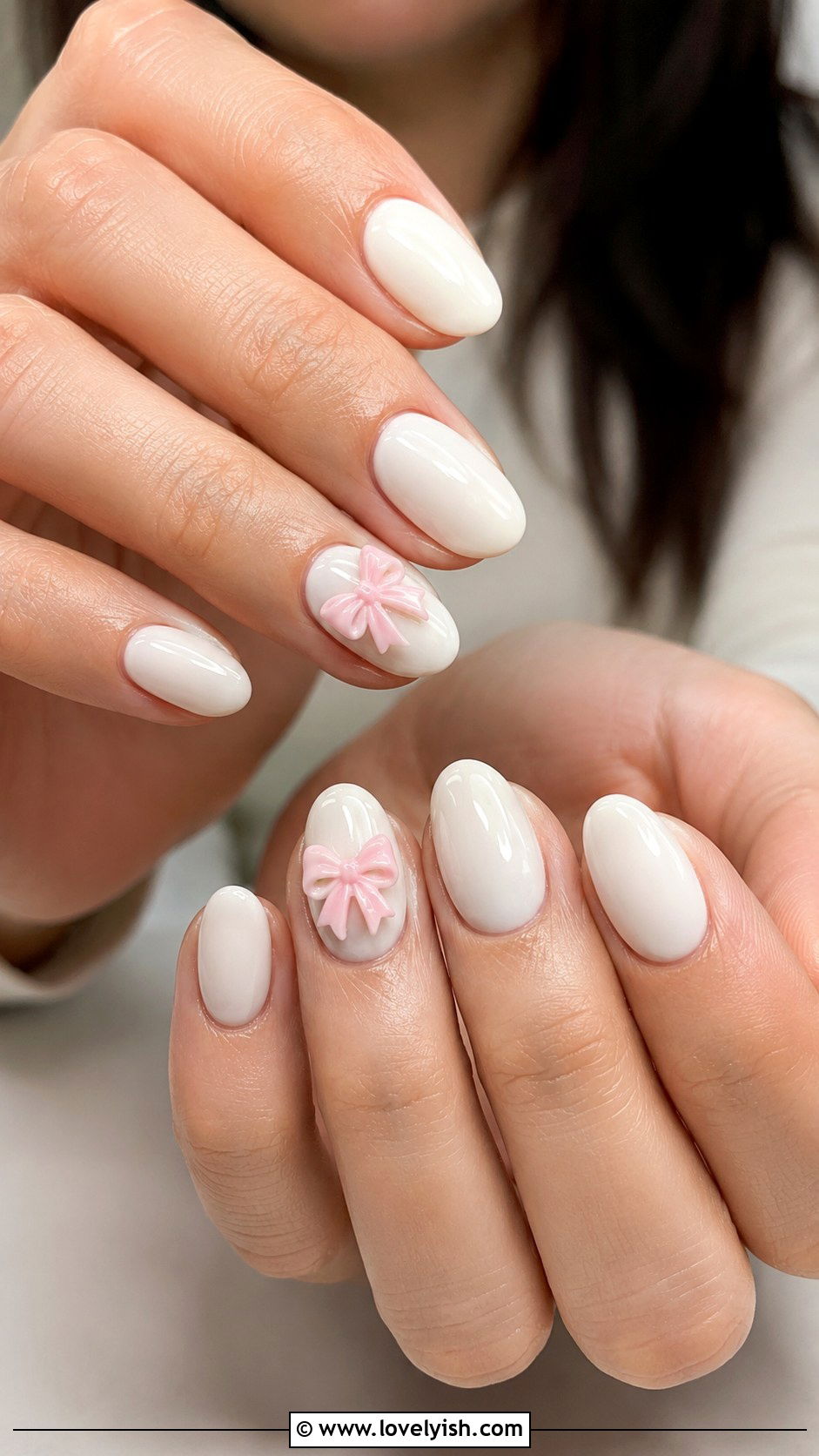 Milky White Bow Accent Nails - 50 baby shower nails - 50 baby shower nails