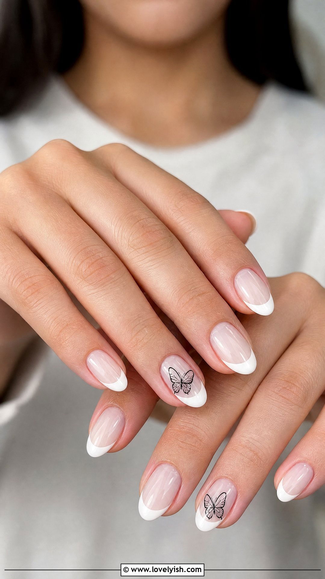 Milky White Butterfly French Tip Nails - 50 butterfly nails - 50 butterfly nails