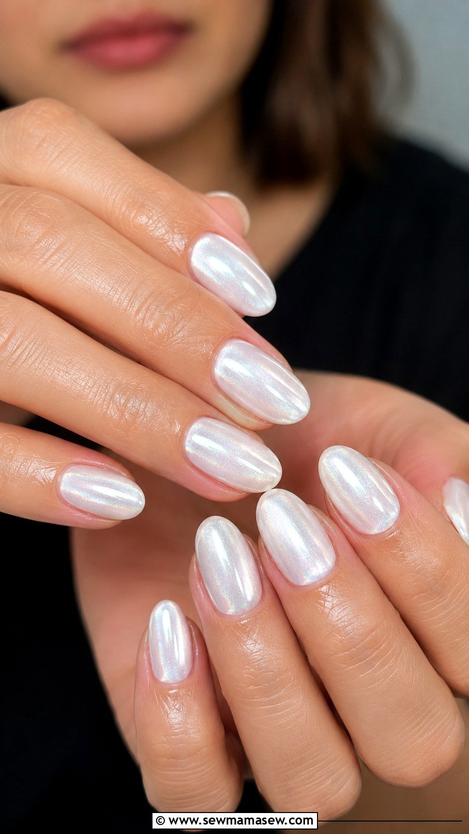 Milky White Chrome Gel Nails - 50 gel polish - 50 gel polish