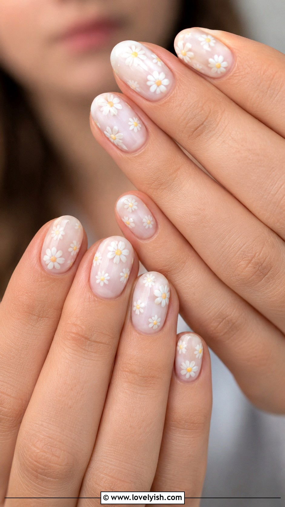 Milky White Daisy Nails - 42 spring nail ideas - 42 spring nail ideas