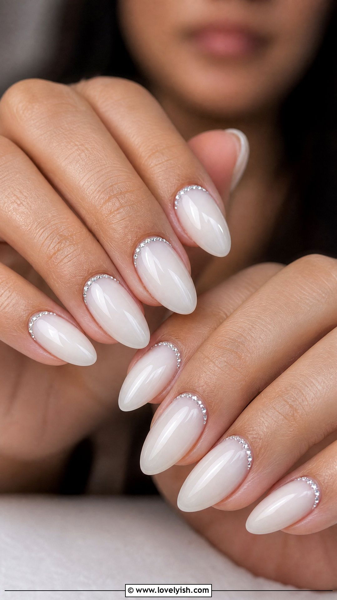 Milky White Diamond Cuticle Nails - 50 diamond nails - 50 diamond nails