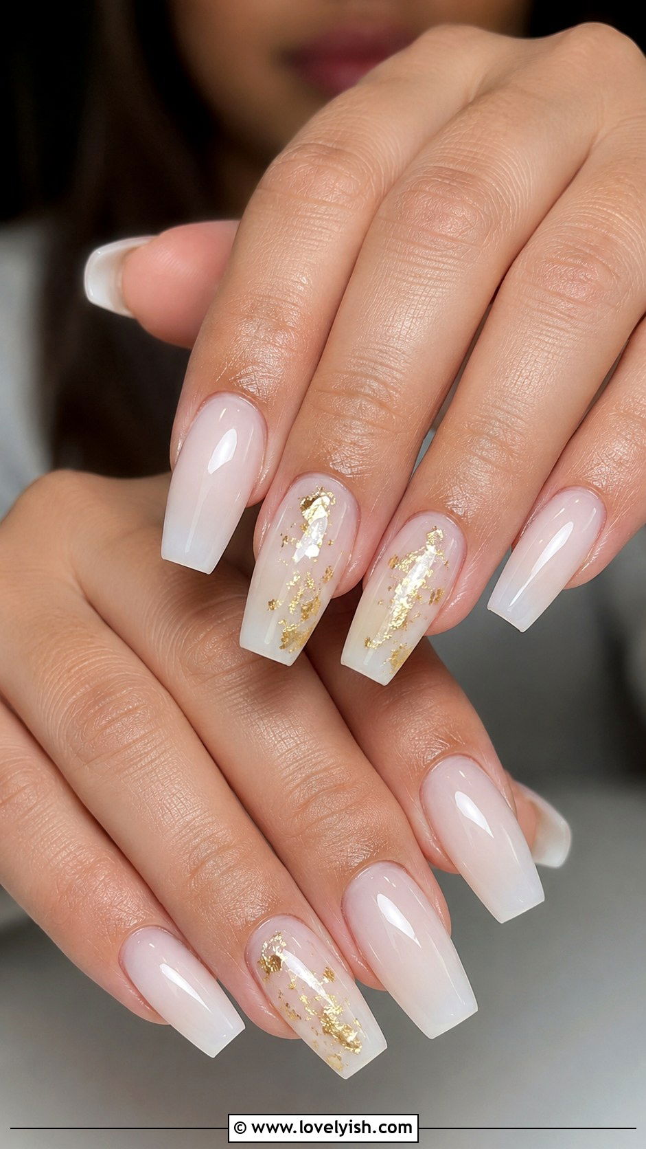 Milky White Easter Nails With Gold Foil - 44 easter nail designs - 44 easter nail designs