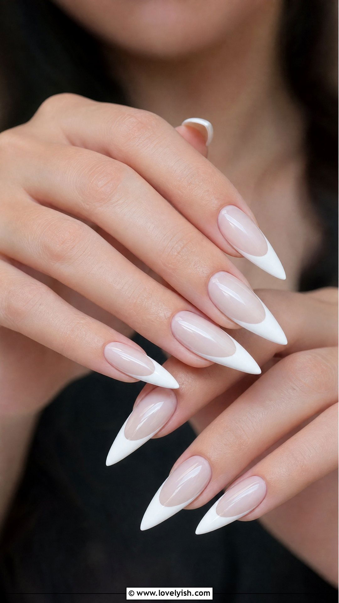 Milky White French Tip Long Stiletto Nails - 50 long stiletto nails - 50 long stiletto nails