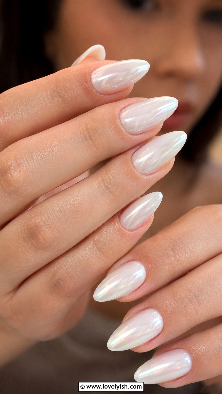 Milky White Glazed Almond Nails - 50 almond nails - 50 almond nails